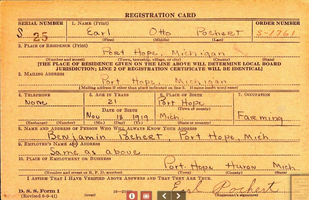 WWII Draft Registration Card DSS Form 1