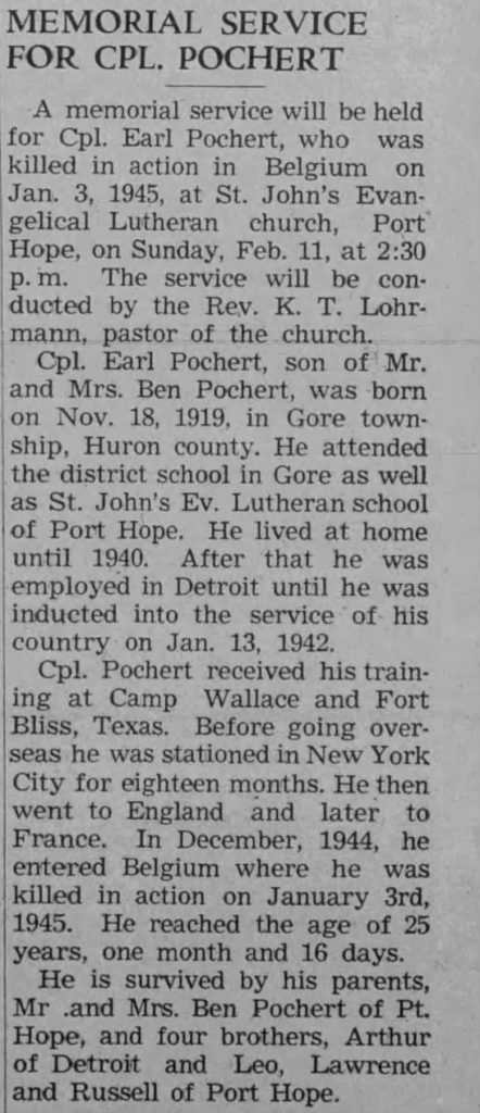 Memorial Service for Earl Pochert